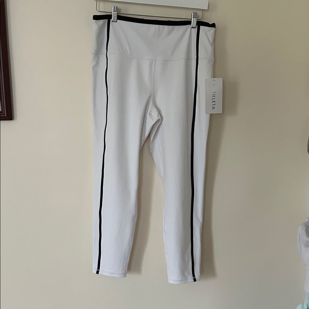 Athleta White Leggings with Black Accents